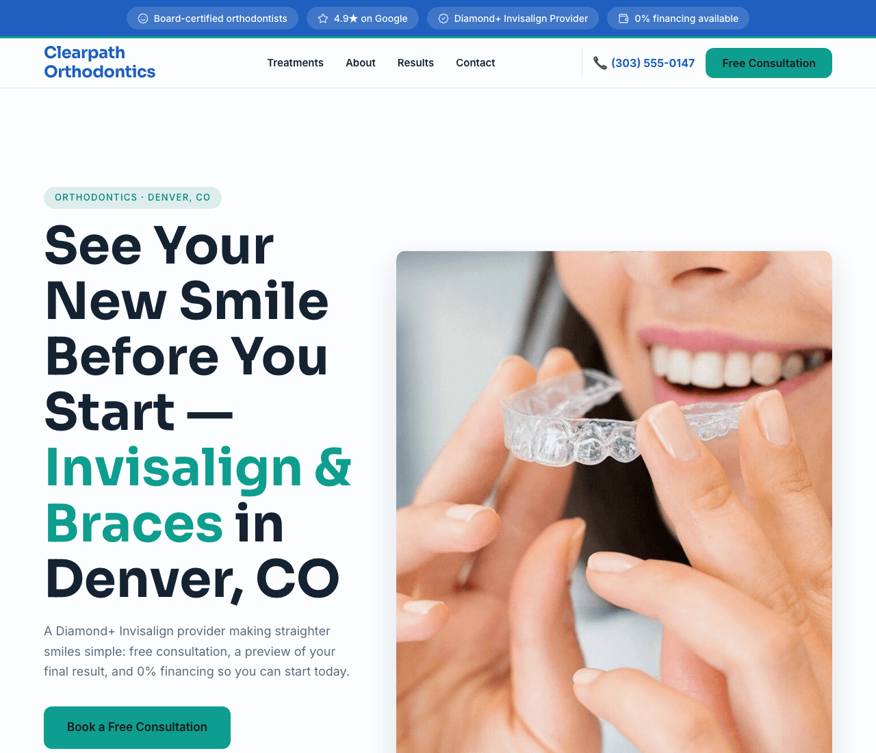 Clearpath Orthodontics — Orthodontist website design you can build with Zarla