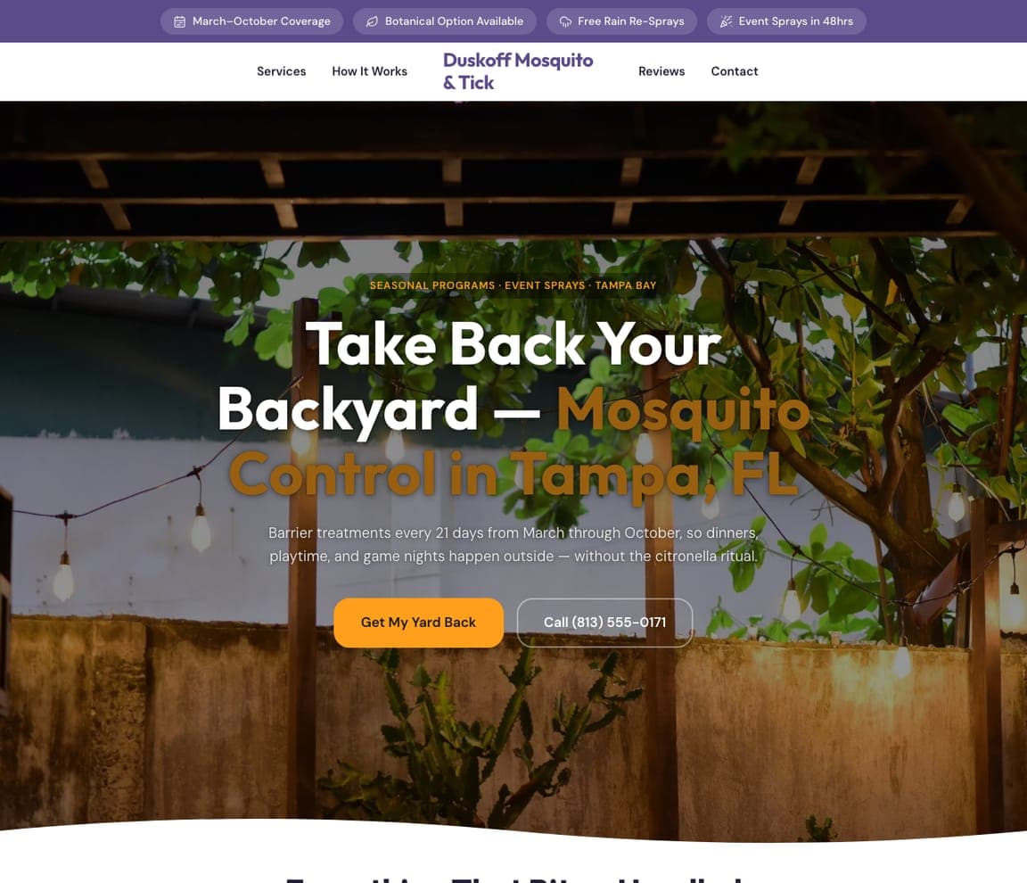 Duskoff Mosquito & Tick — Mosquito Control website design you can build with Zarla