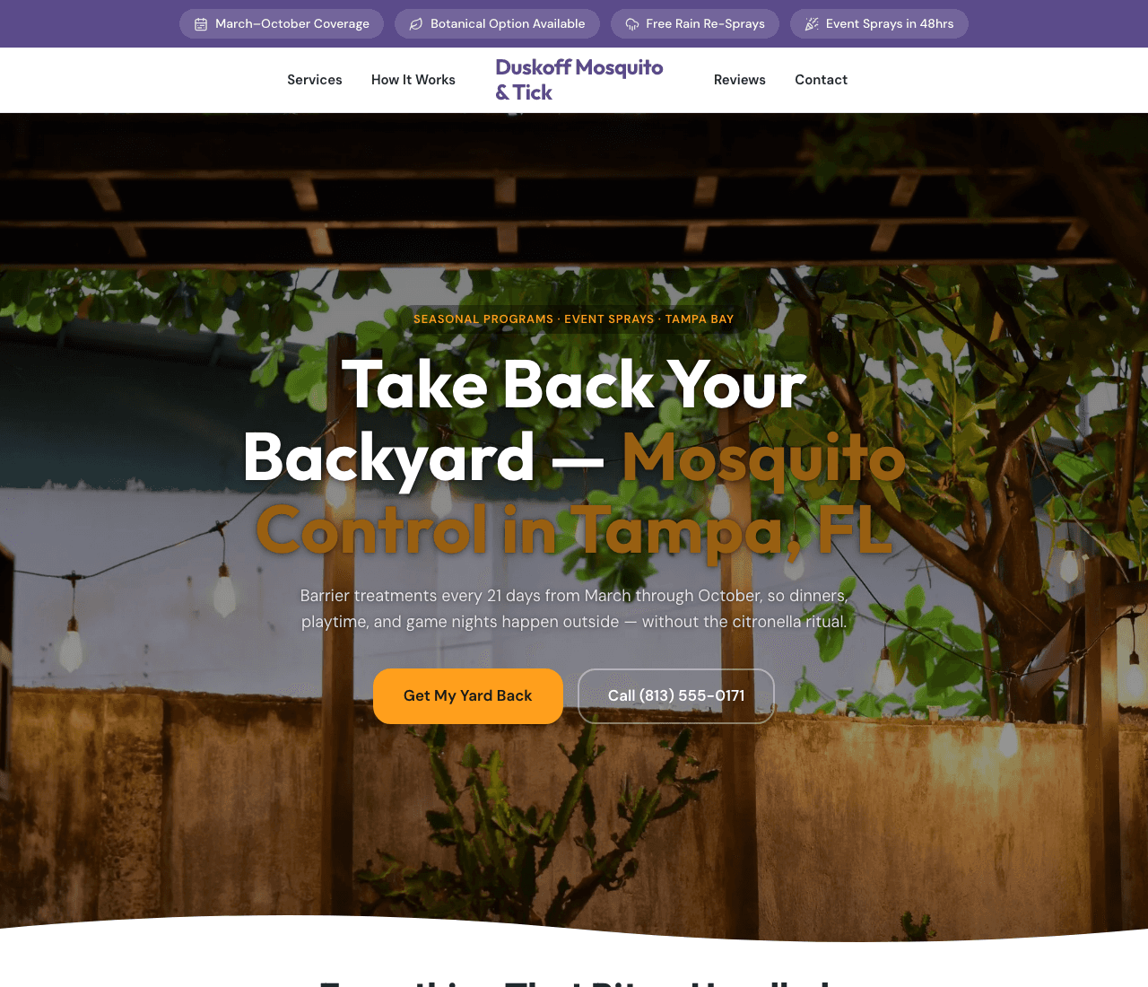 Duskoff Mosquito & Tick — Mosquito Control website design you can build with Zarla