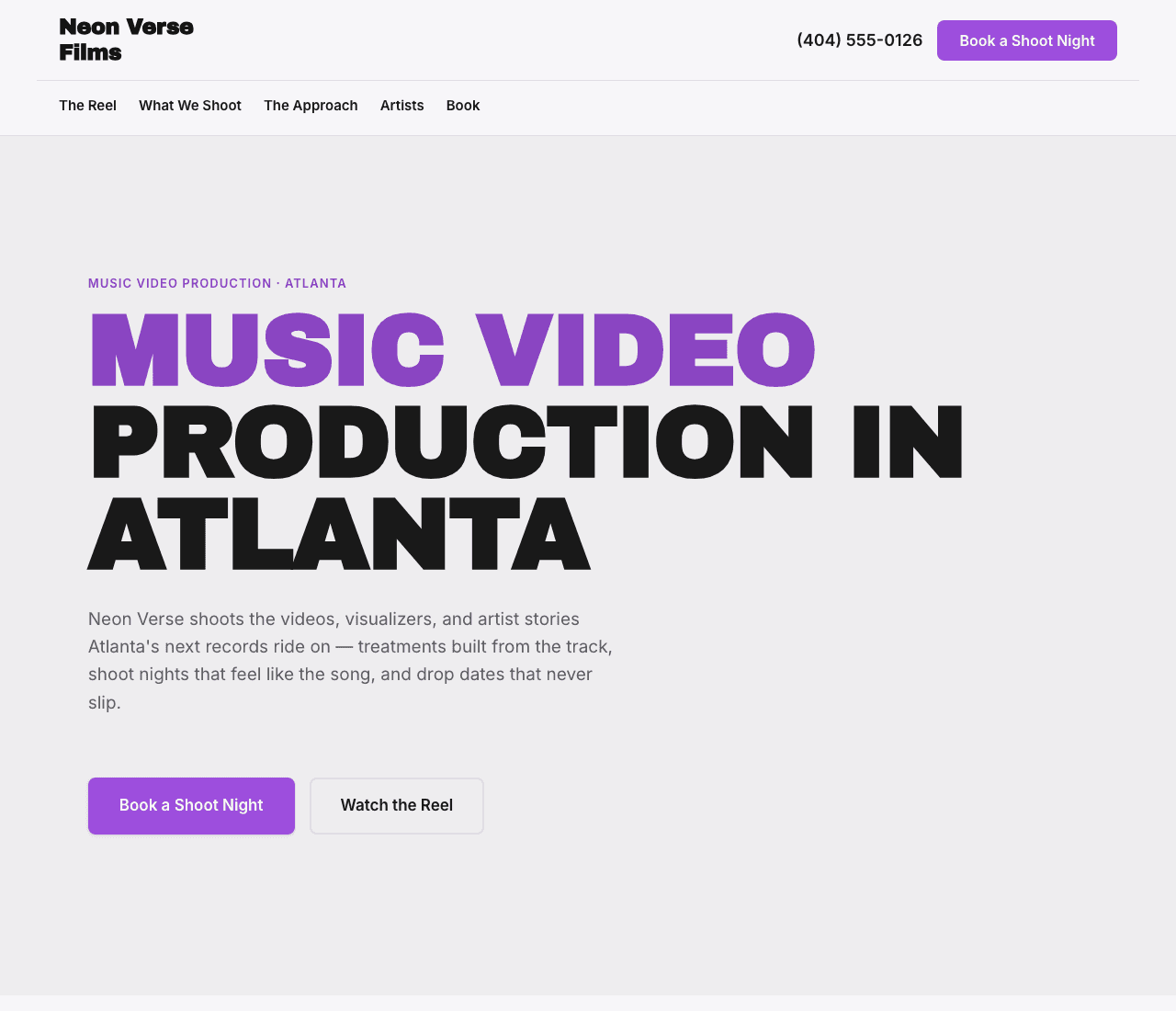 Neon Verse Films — Music Video Template website design you can build with Zarla