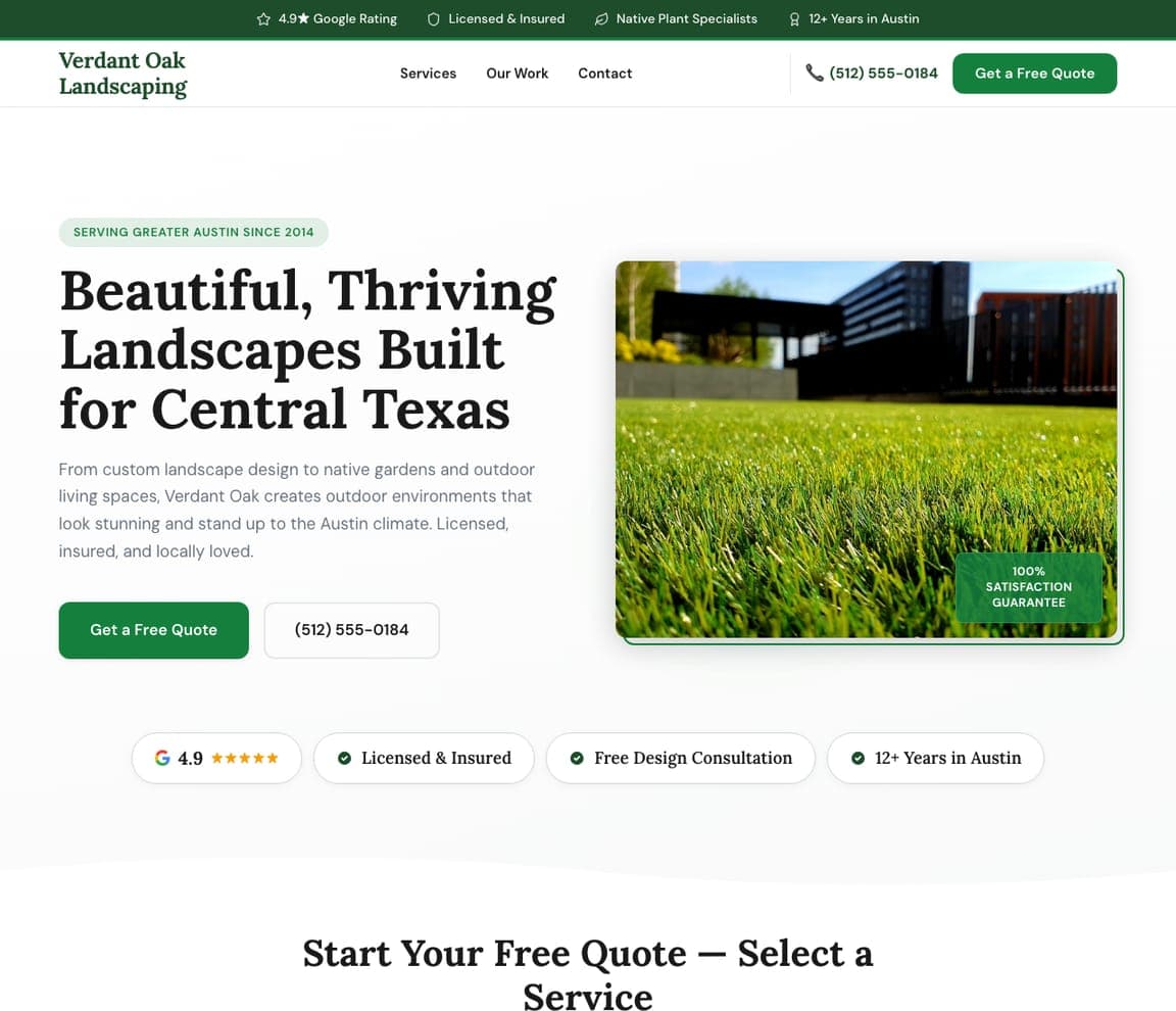 Verdant Oak Landscaping — Landscaping website design you can build with Zarla