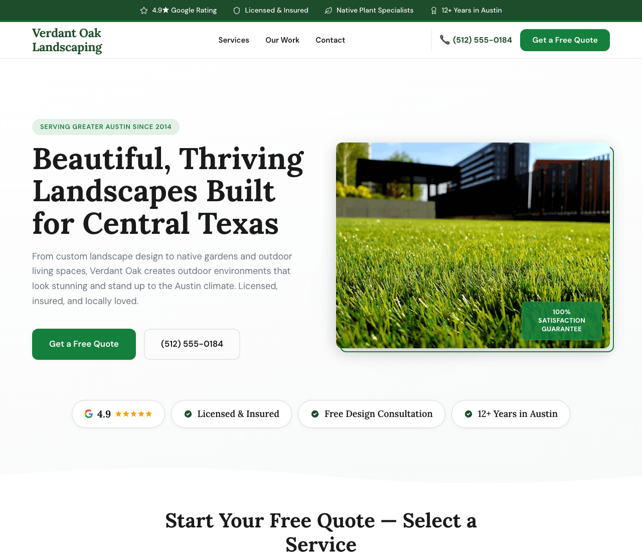 Verdant Oak Landscaping — Landscaping website design you can build with Zarla