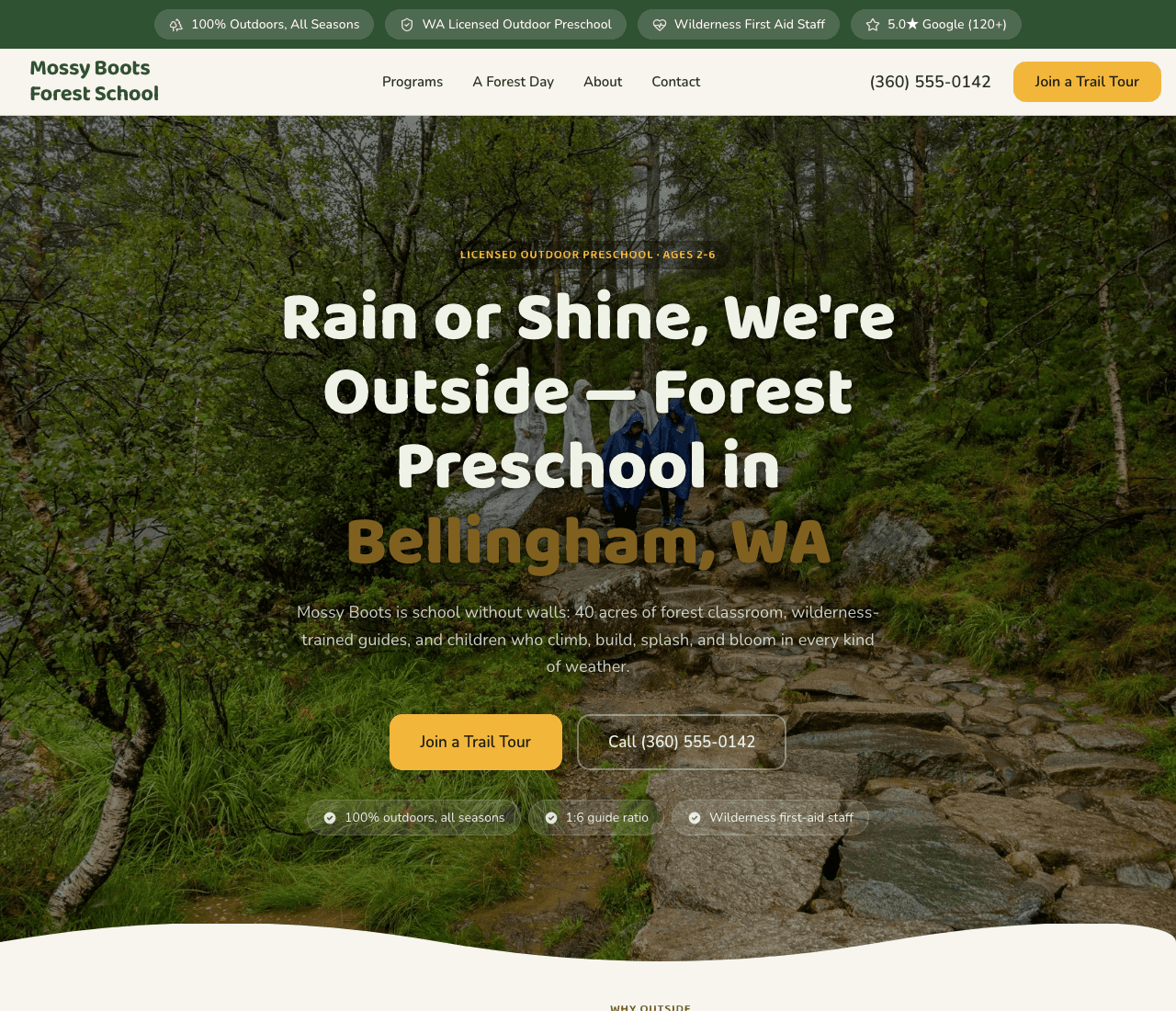 Mossy Boots Forest School — Forest School website design you can build with Zarla