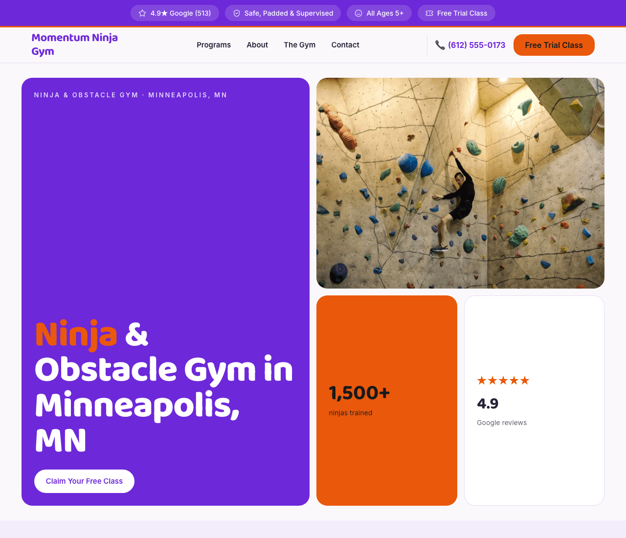 Momentum Ninja Gym — Ninja Gym Template website design you can build with Zarla