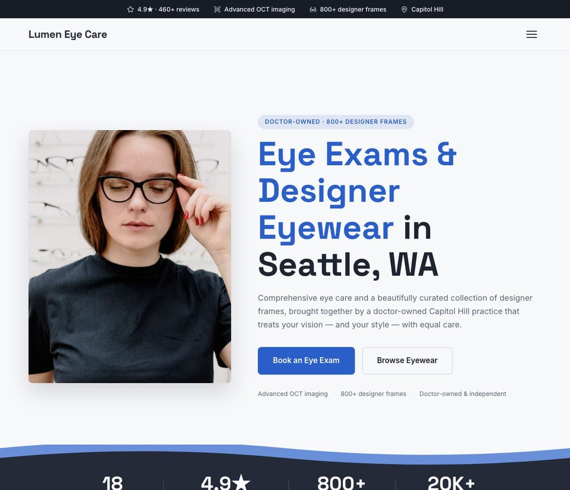 Lumen Eye Care — Eye Care & Eyewear Template website design you can build with Zarla