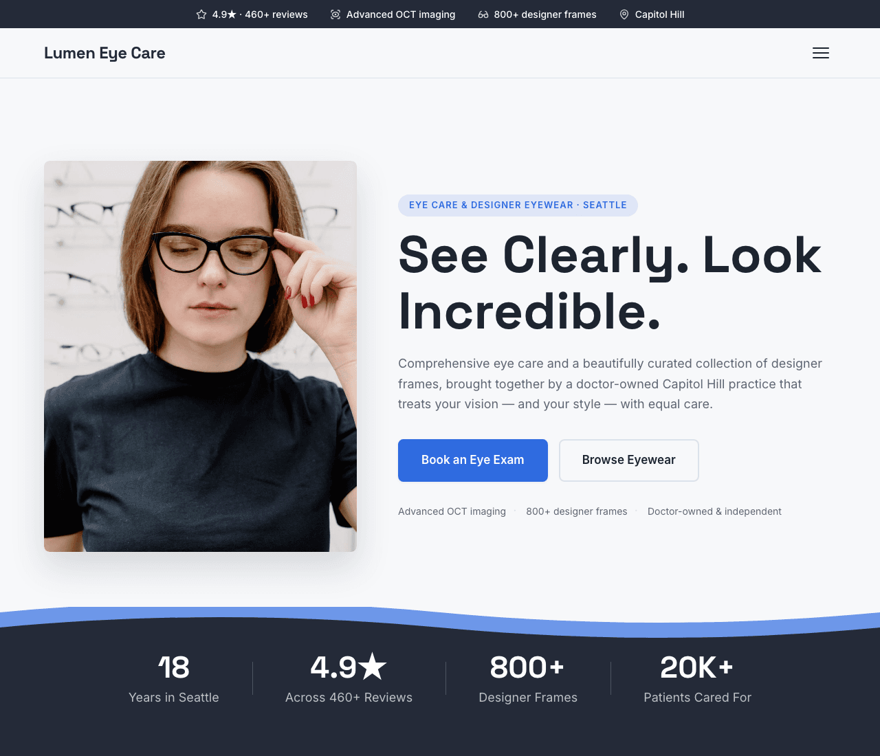 Lumen Eye Care — Eye Care & Eyewear Template website design you can build with Zarla