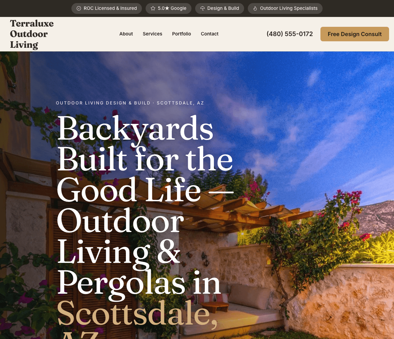 Terraluxe Outdoor Living — Outdoor Living Template website design you can build with Zarla