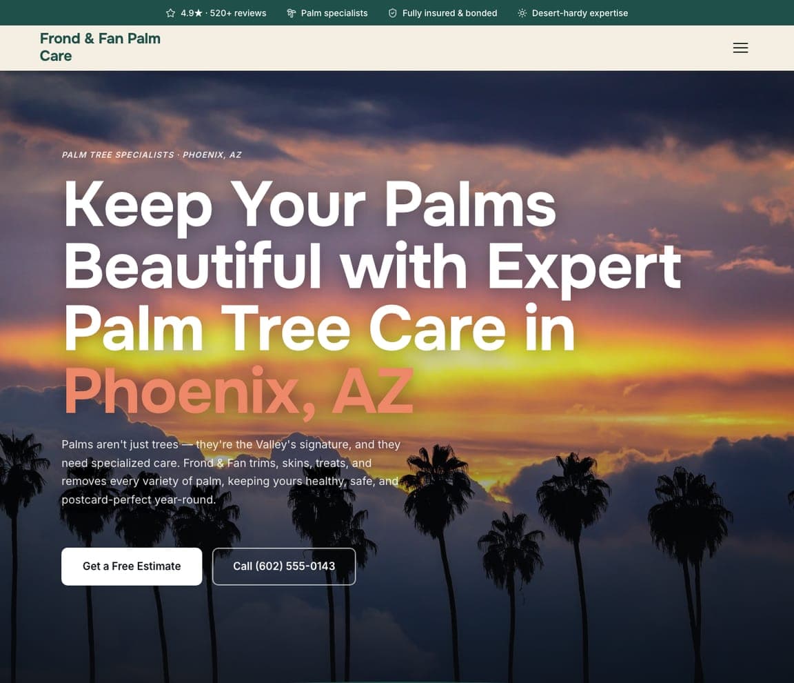 Frond & Fan Palm Care — Palm Tree Care website design you can build with Zarla
