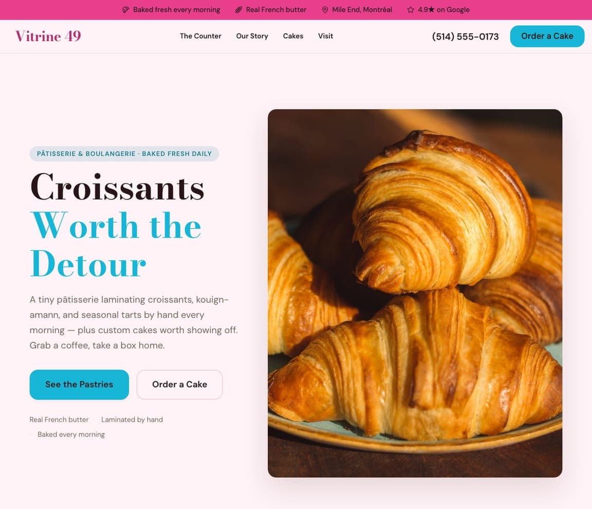 Vitrine 49 — Patisserie & Bakery website design you can build with Zarla