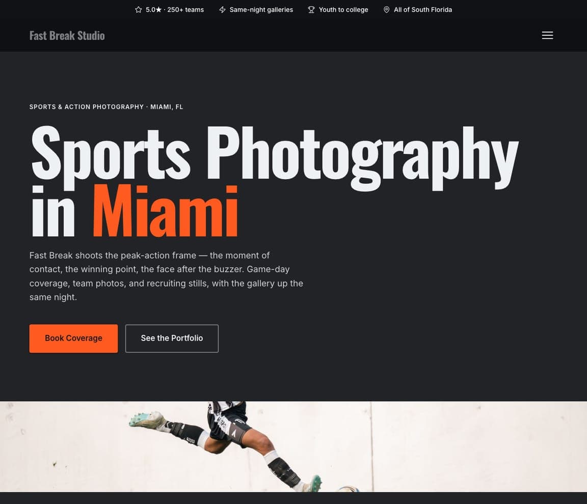 Fast Break Studio — Sports Photography website design you can build with Zarla