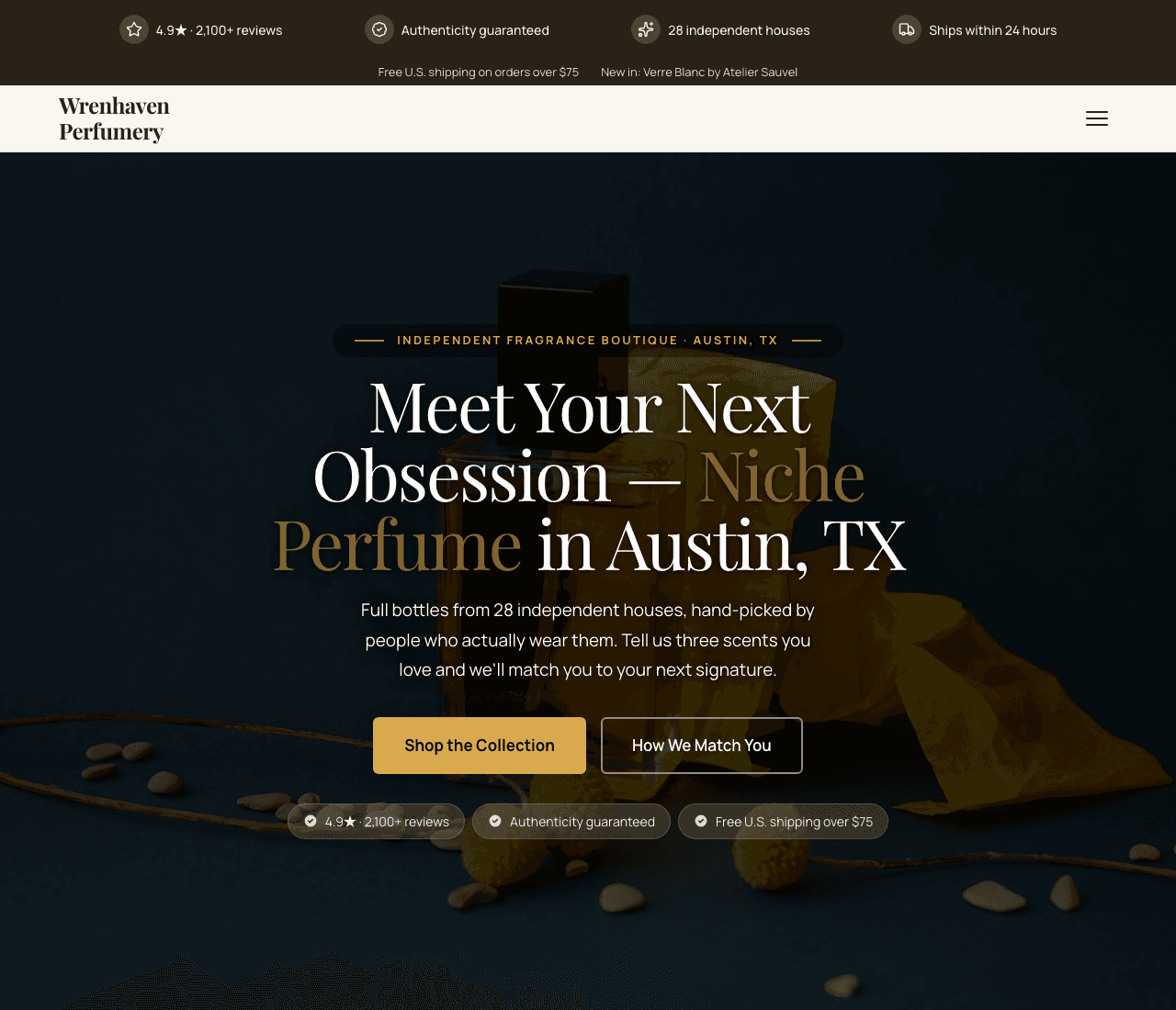 Wrenhaven Perfumery — Fragrance Boutique Template website design you can build with Zarla