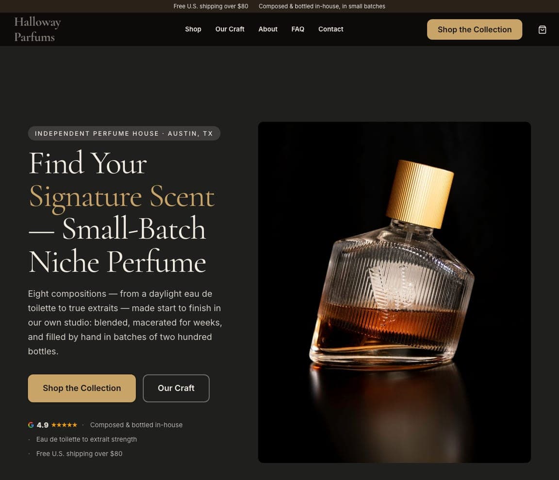 Halloway Parfums — Perfume House website design you can build with Zarla