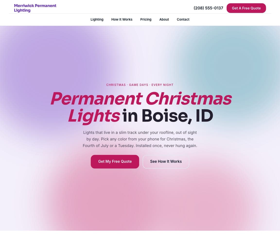Merriwick Permanent Lighting — Permanent Lighting website design you can build with Zarla