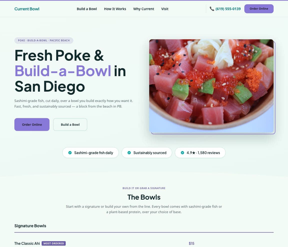 Current Bowl — Adaptable Template website design you can build with Zarla