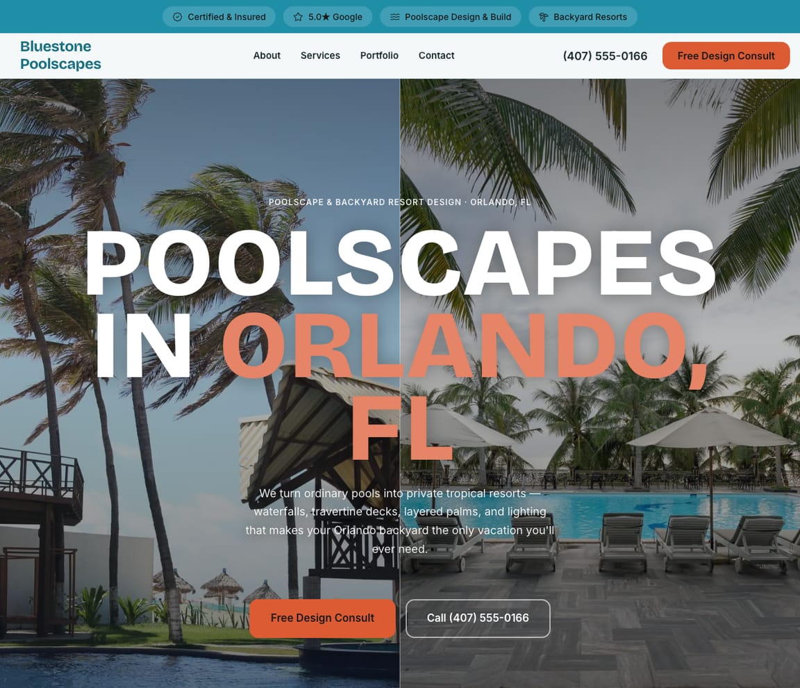 Bluestone Poolscapes — Poolscapes website design you can build with Zarla