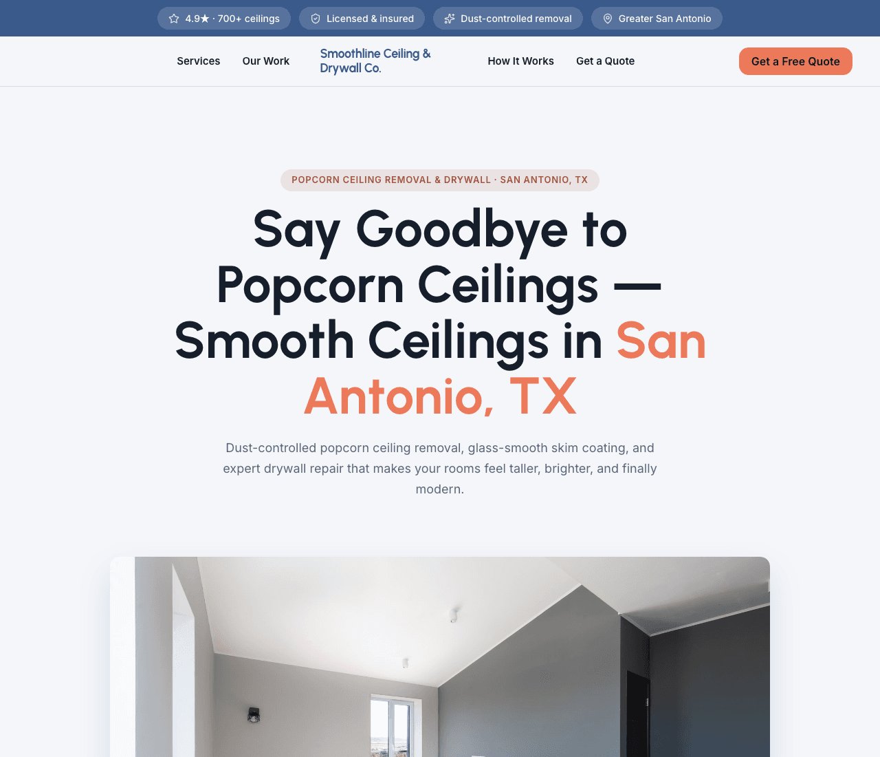 Smoothline Ceiling & Drywall Co. — Ceiling Specialist Template website design you can build with Zarla