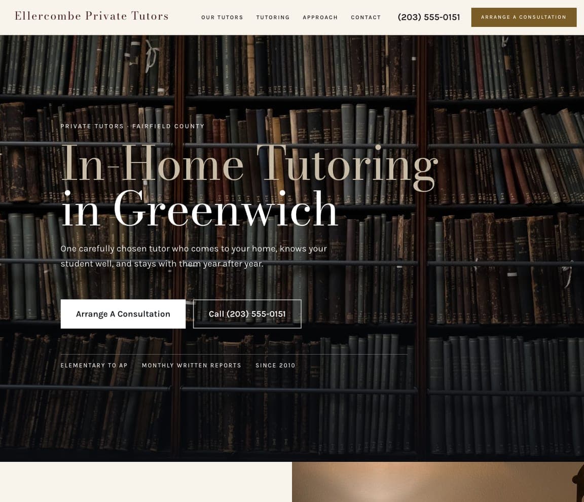 Ellercombe Private Tutors — Private Tutoring website design you can build with Zarla