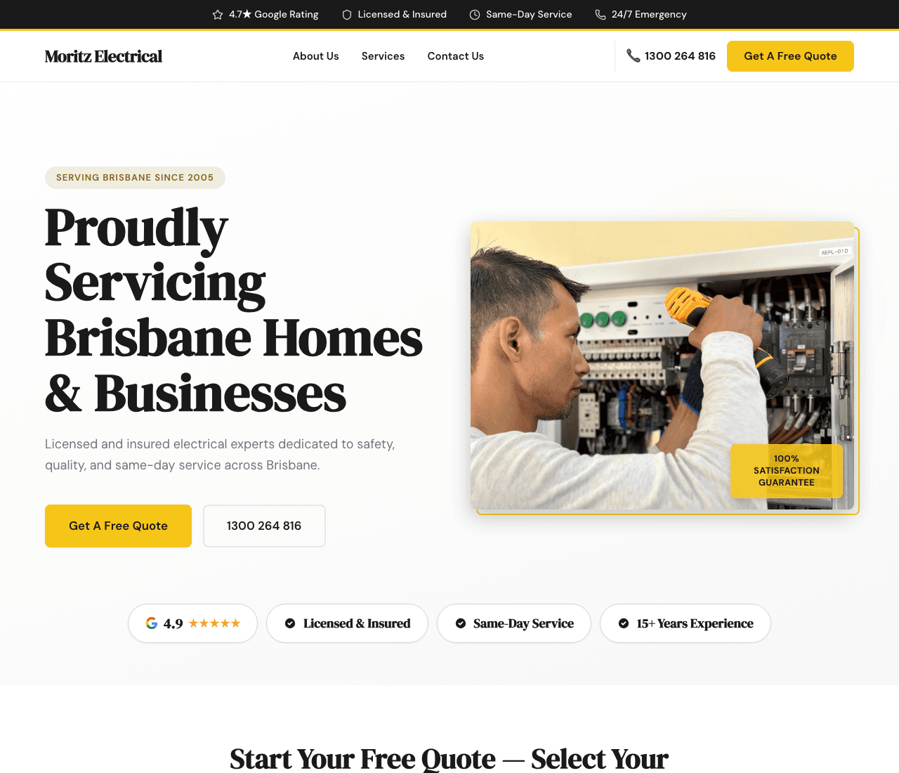 Moritz Electrical — Local Electrician website design you can build with Zarla