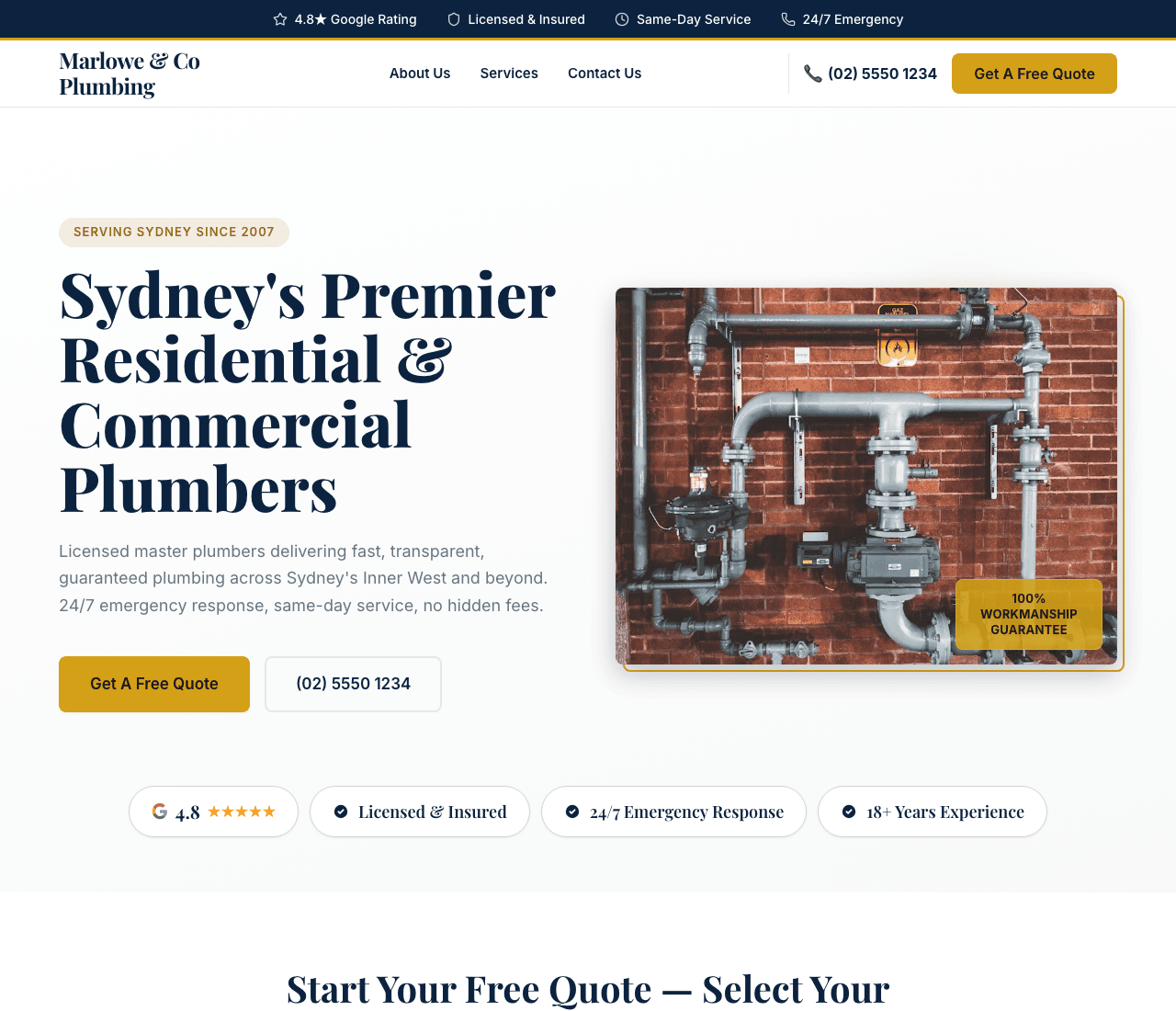 Marlowe & Co Plumbing — Local Plumber website design you can build with Zarla