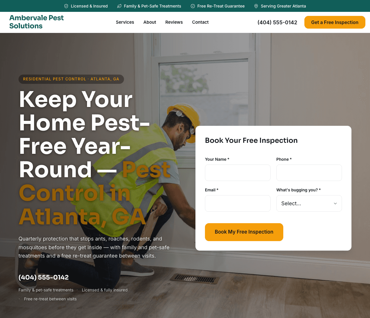 Ambervale Pest Solutions — Residential Pest website design you can build with Zarla