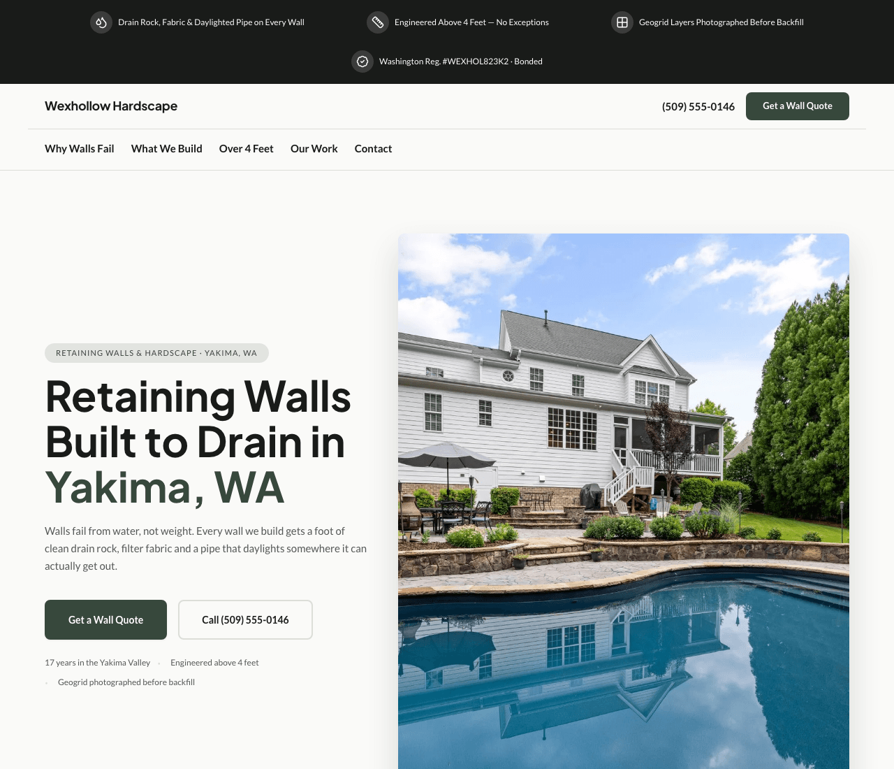 Wexhollow Hardscape — Retaining Wall Template website design you can build with Zarla