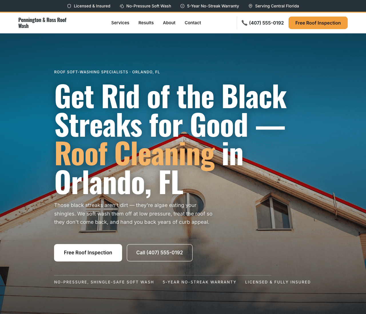 Pennington & Ross Roof Wash — Roof Cleaning website design you can build with Zarla