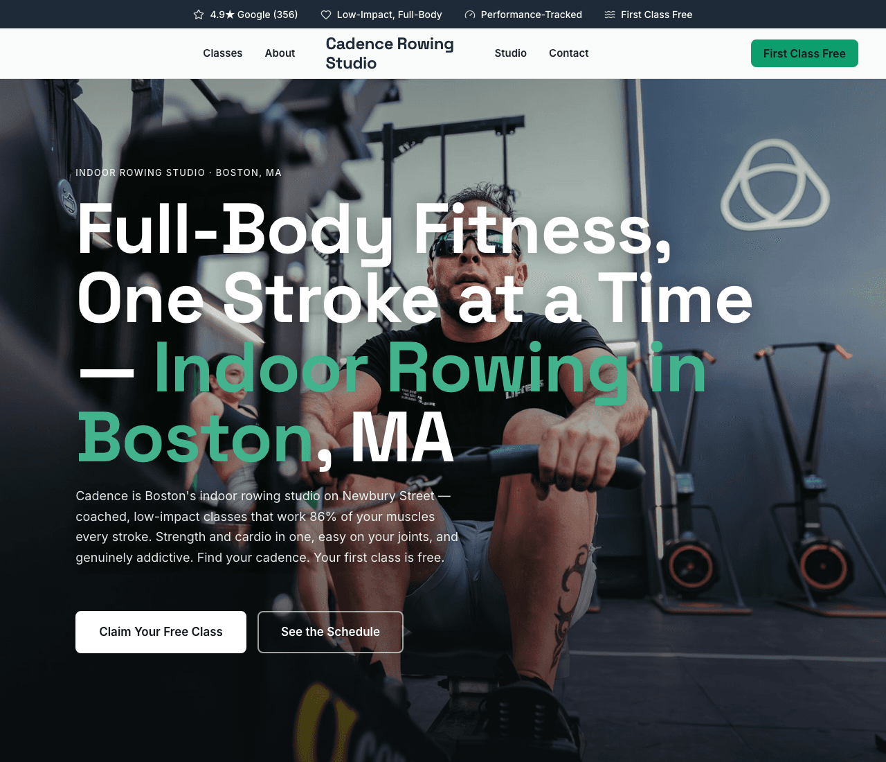 Cadence Rowing Studio — Rowing Studio Template website design you can build with Zarla