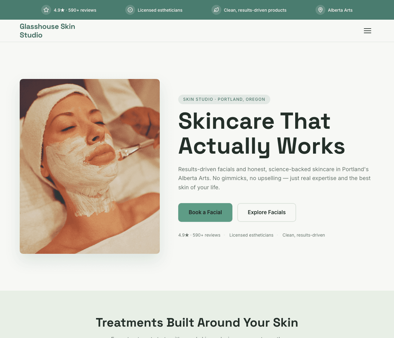 Glasshouse Skin Studio — Skin Studio Template website design you can build with Zarla