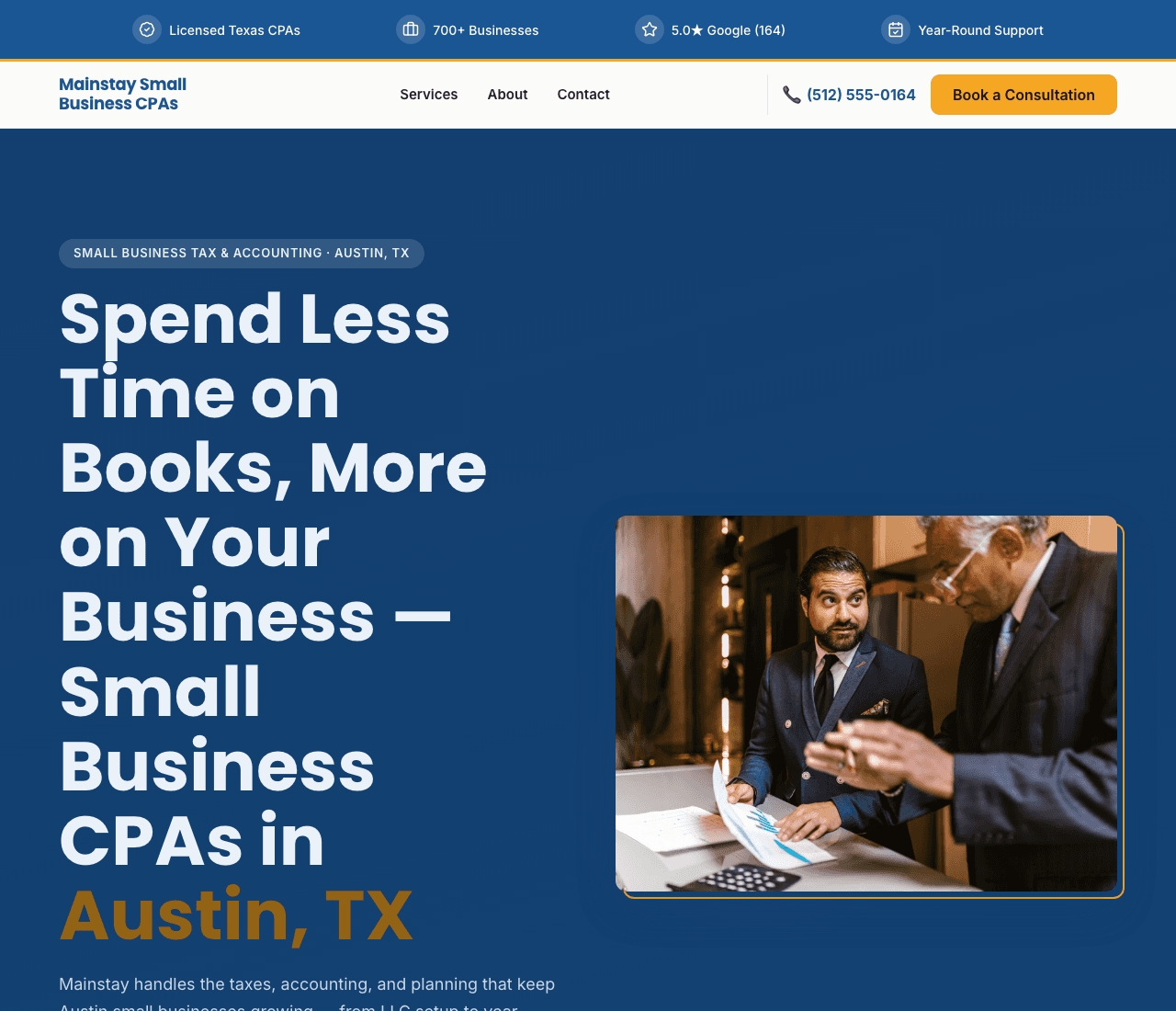 Mainstay Small Business CPAs — Small Business CPA website design you can build with Zarla