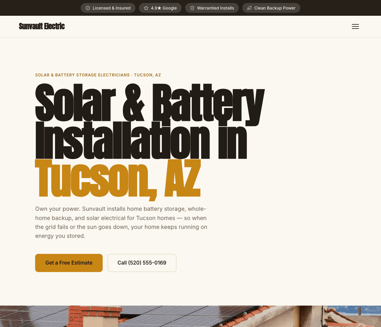Sunvault Electric — Solar & Battery Template website design you can build with Zarla