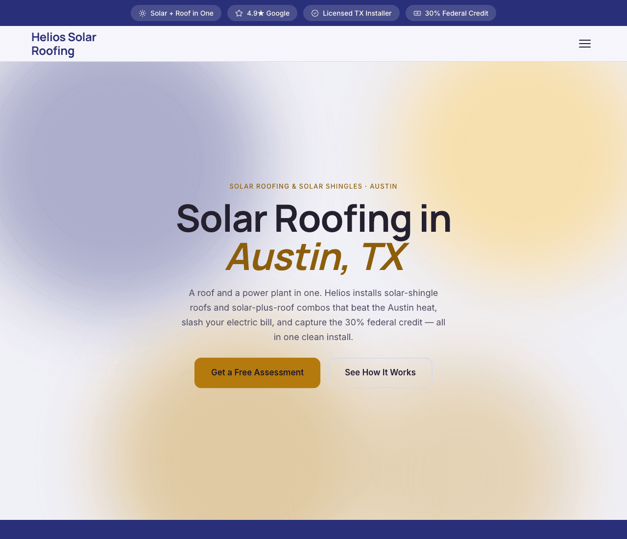 Helios Solar Roofing — Solar Roofing website design you can build with Zarla