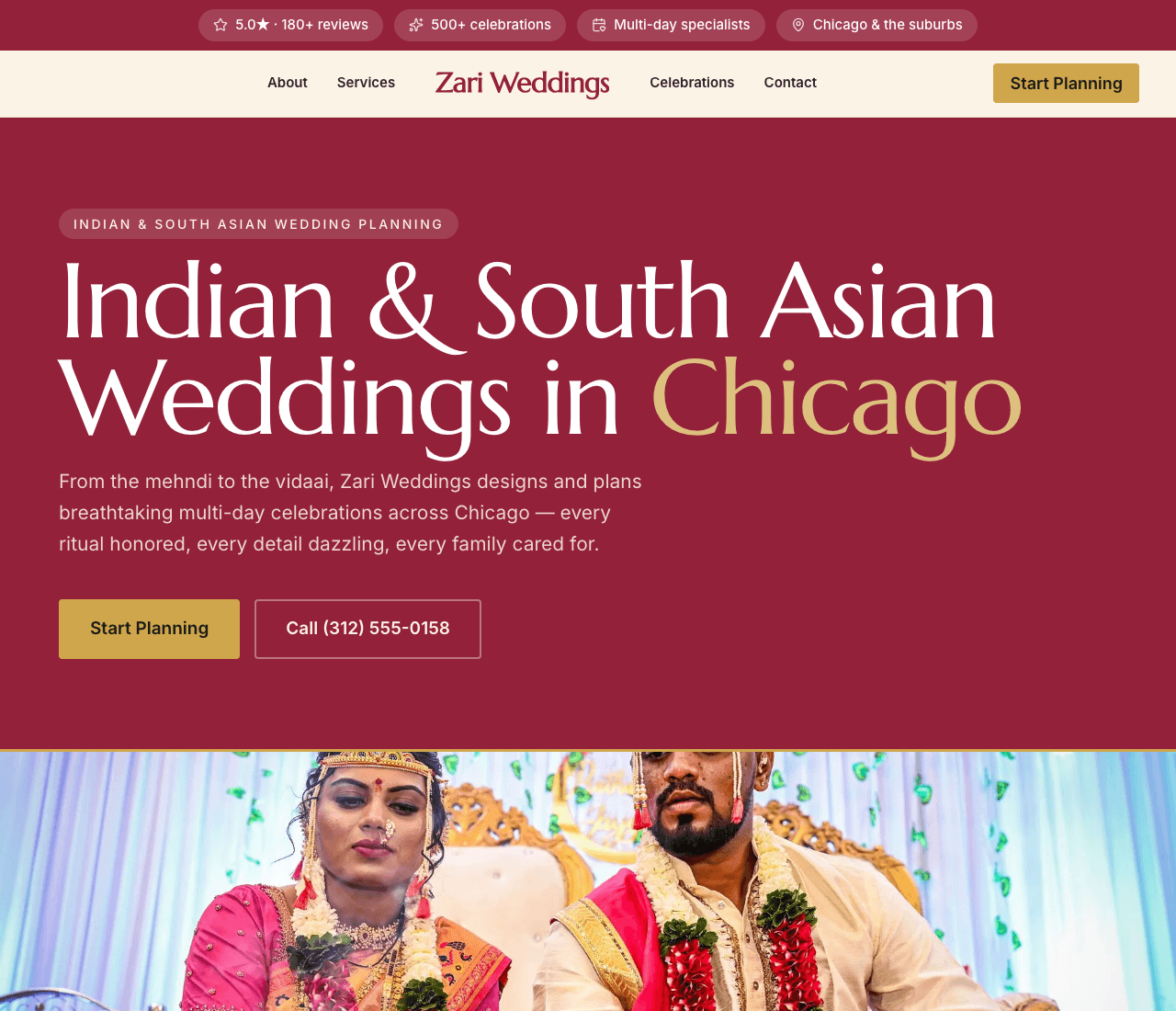Zari Weddings — South Asian Weddings website design you can build with Zarla