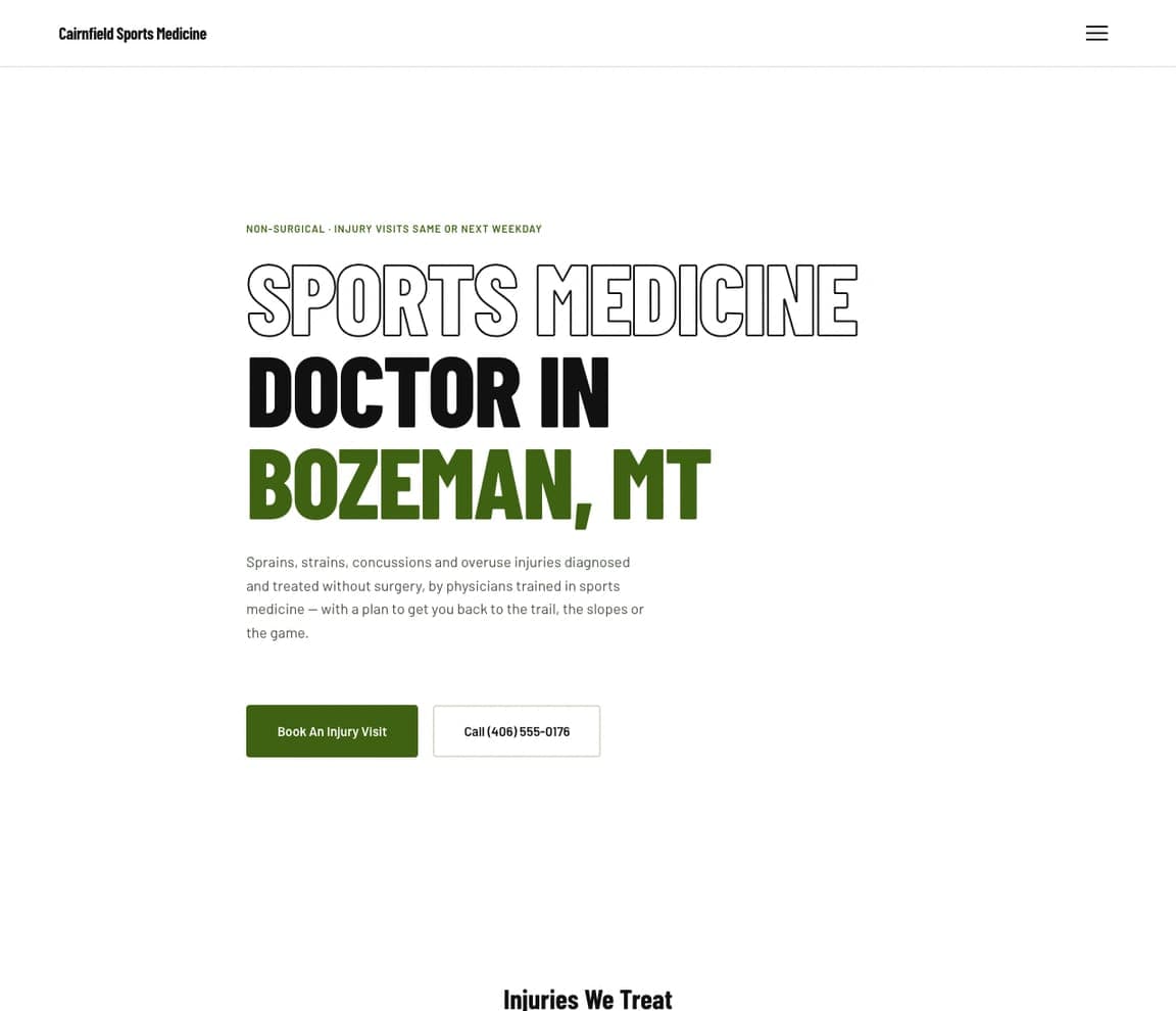 Cairnfield Sports Medicine — Sports Medicine website design you can build with Zarla