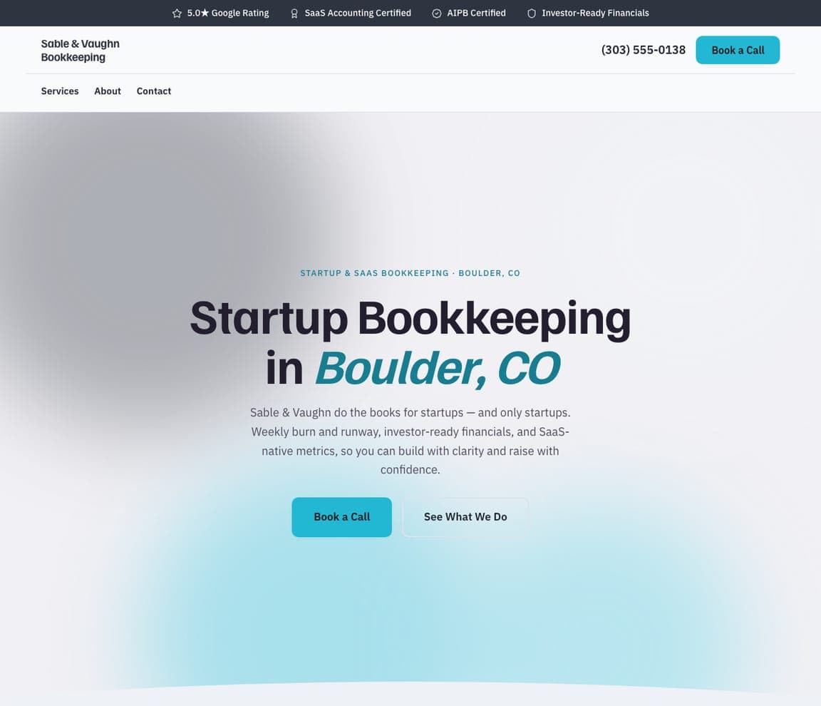 Sable & Vaughn Bookkeeping — Startup Bookkeeping website design you can build with Zarla