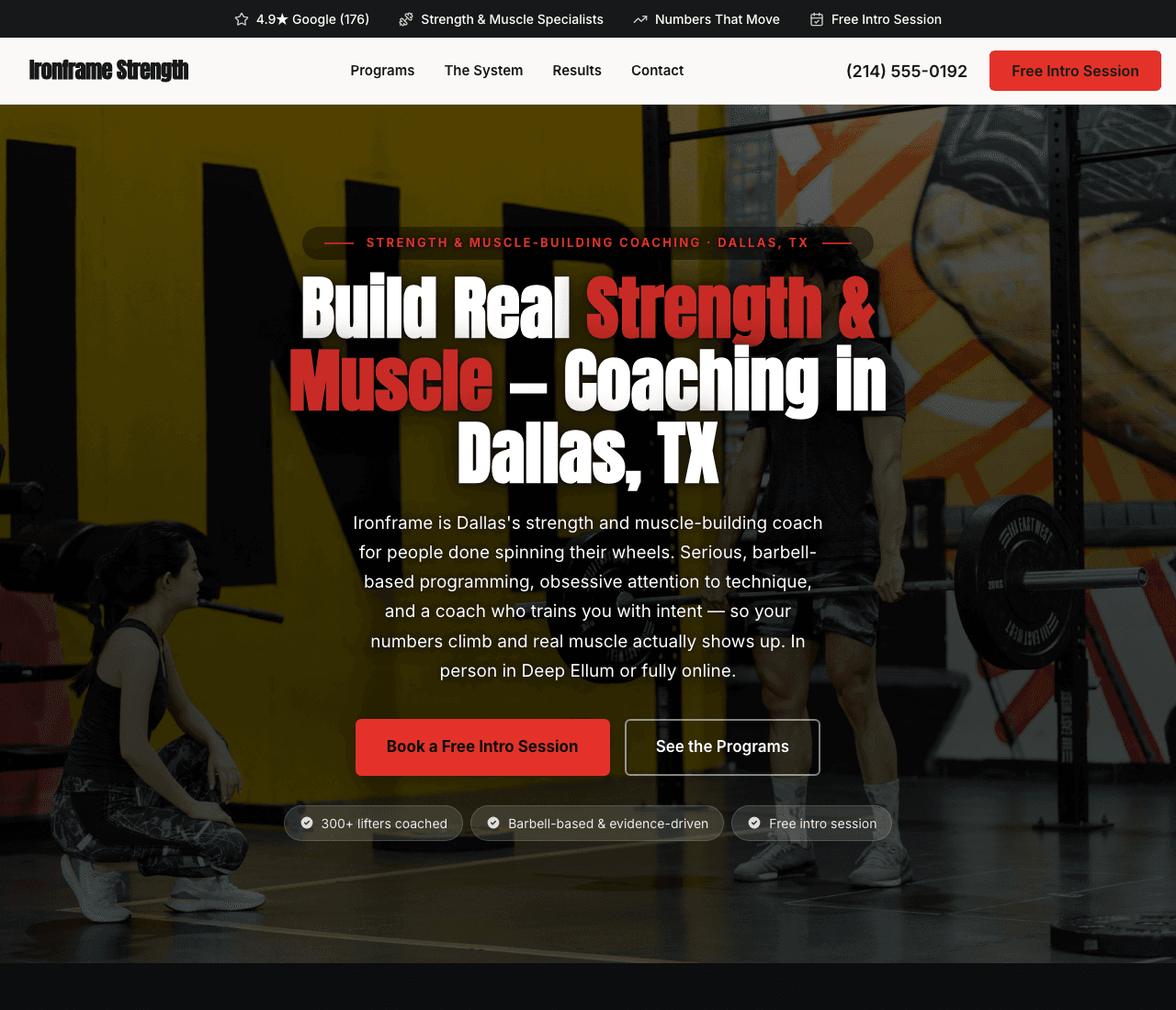 Ironframe Strength — Strength Coach website design you can build with Zarla
