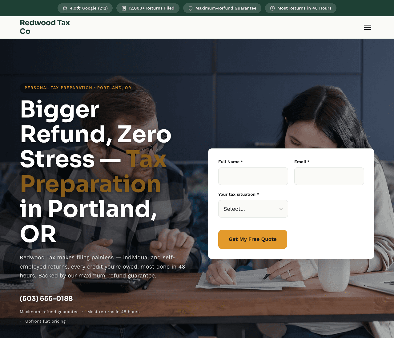 Redwood Tax Co — Tax Preparation website design you can build with Zarla