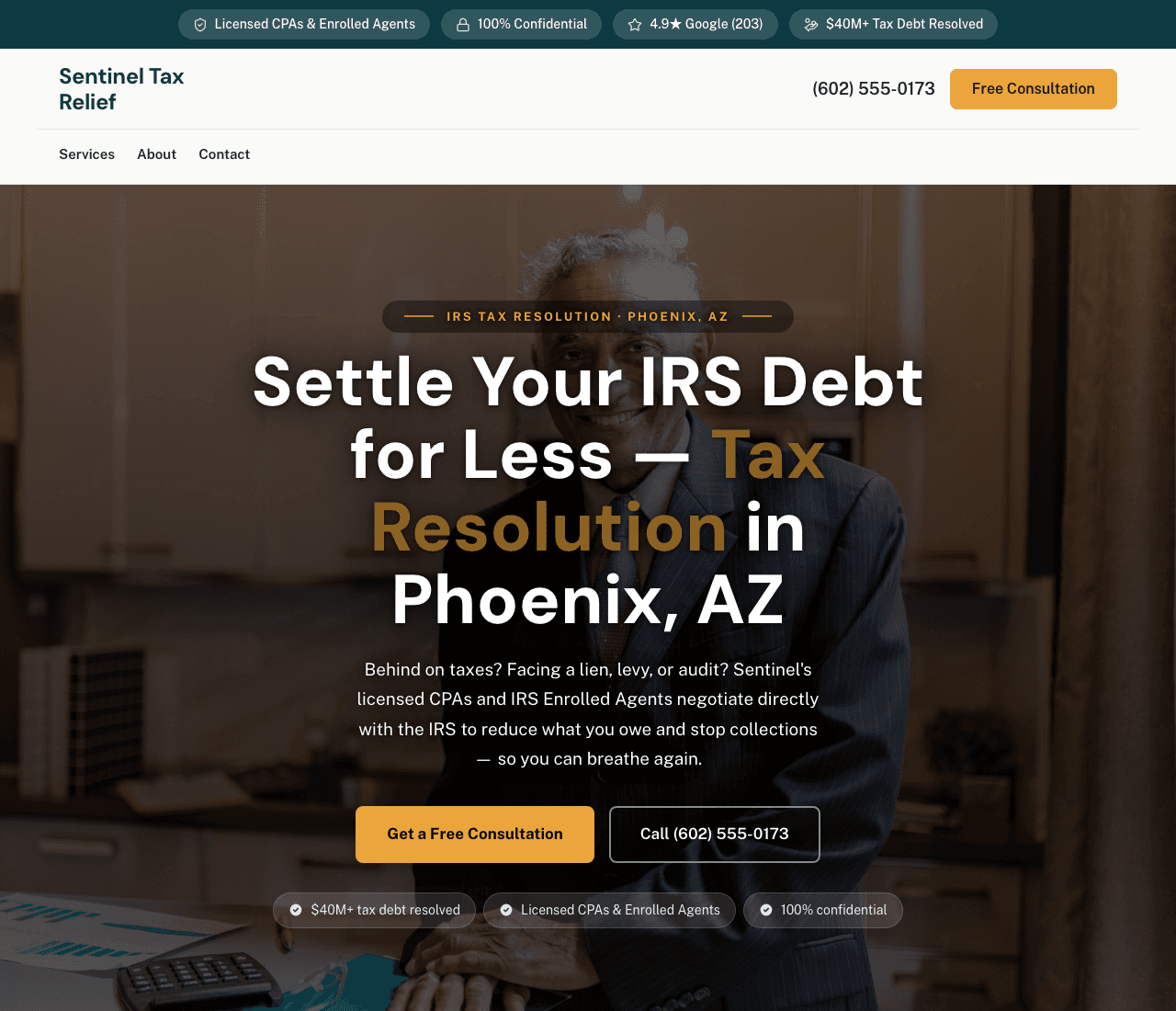 Sentinel Tax Relief — Tax Resolution website design you can build with Zarla