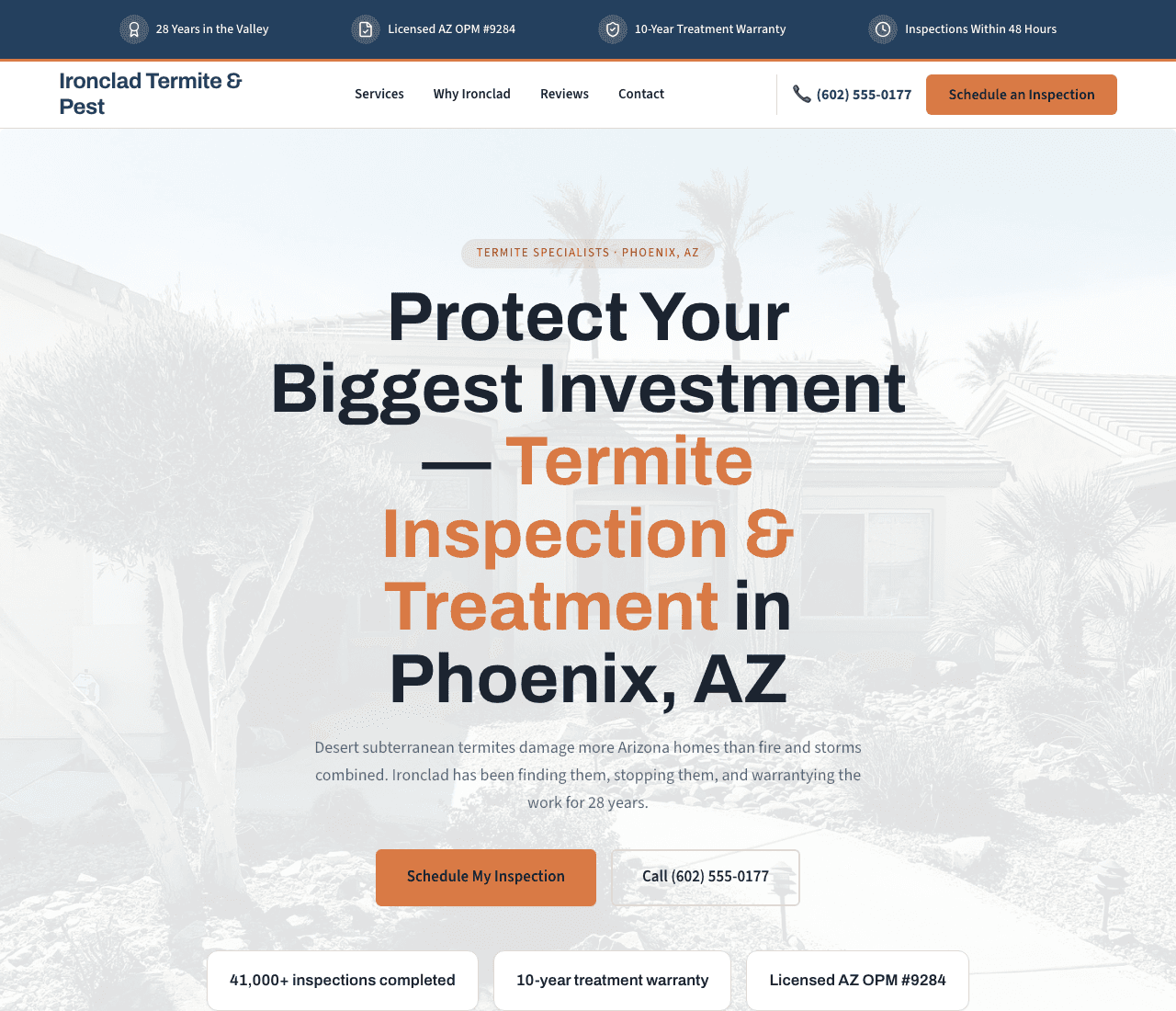 Ironclad Termite & Pest — Termite Control website design you can build with Zarla