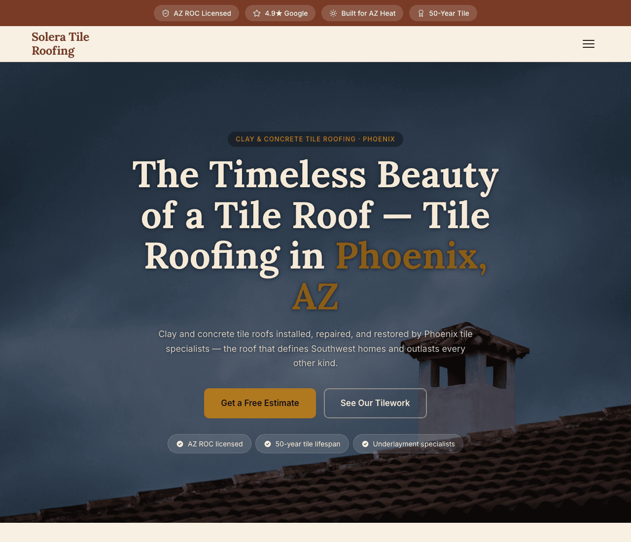 Solera Tile Roofing — Tile Roofing website design you can build with Zarla