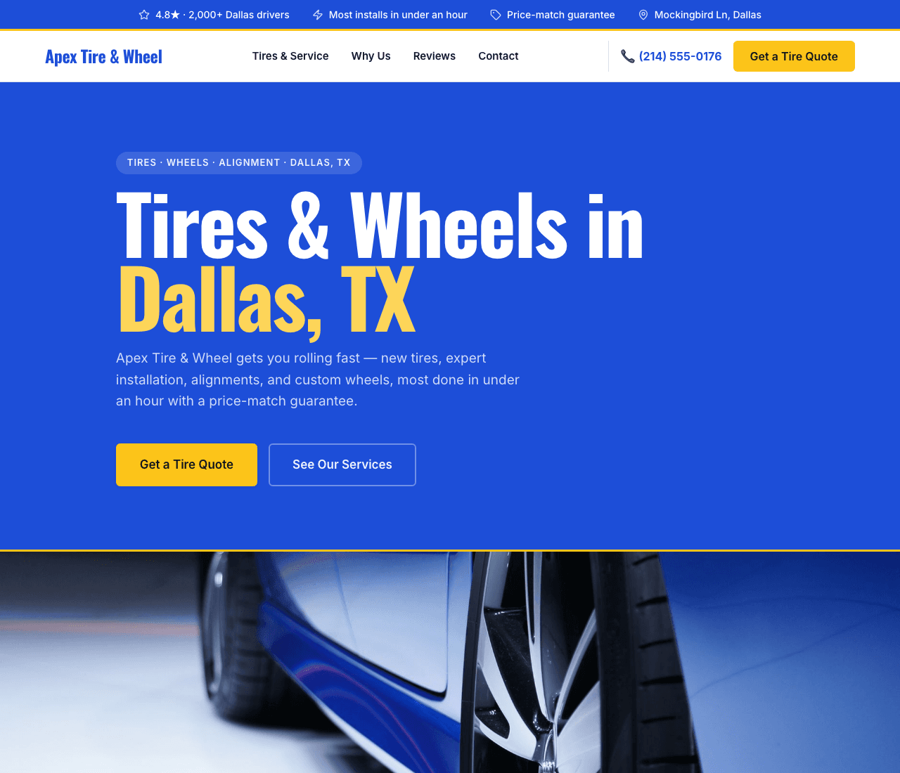 Apex Tire & Wheel — Tire & Wheel website design you can build with Zarla