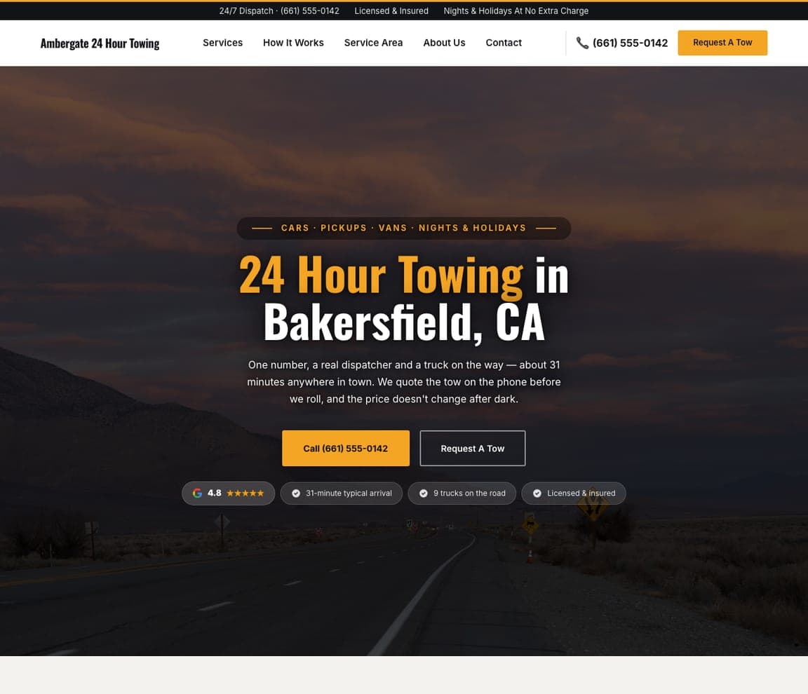 Ambergate 24 Hour Towing — 24 Hour Towing Template website design you can build with Zarla