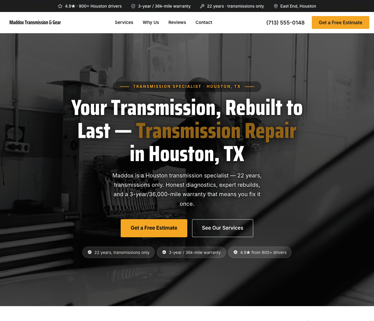 Maddox Transmission & Gear — Transmission Specialist website design you can build with Zarla