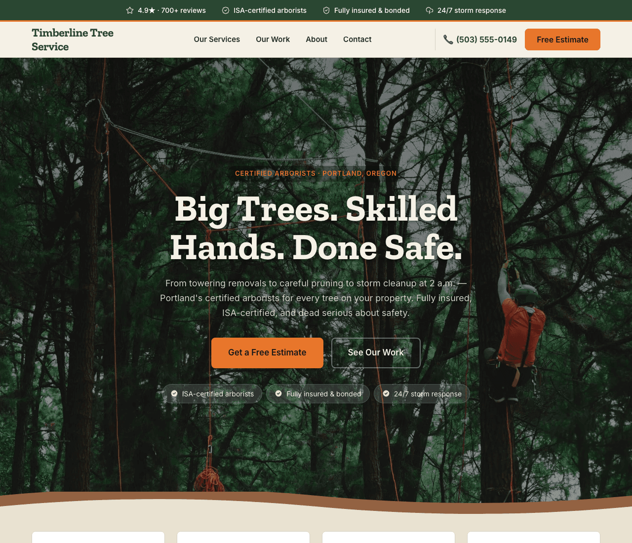 Timberline Tree Service — Tree Service website design you can build with Zarla