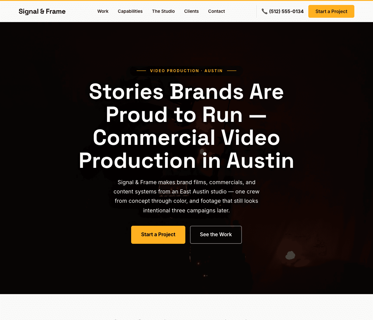 Signal & Frame — Video Production Template website design you can build with Zarla