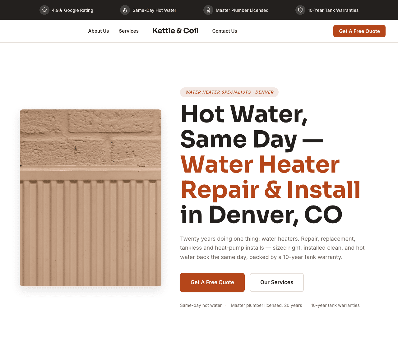 Kettle & Coil — Water Heater website design you can build with Zarla