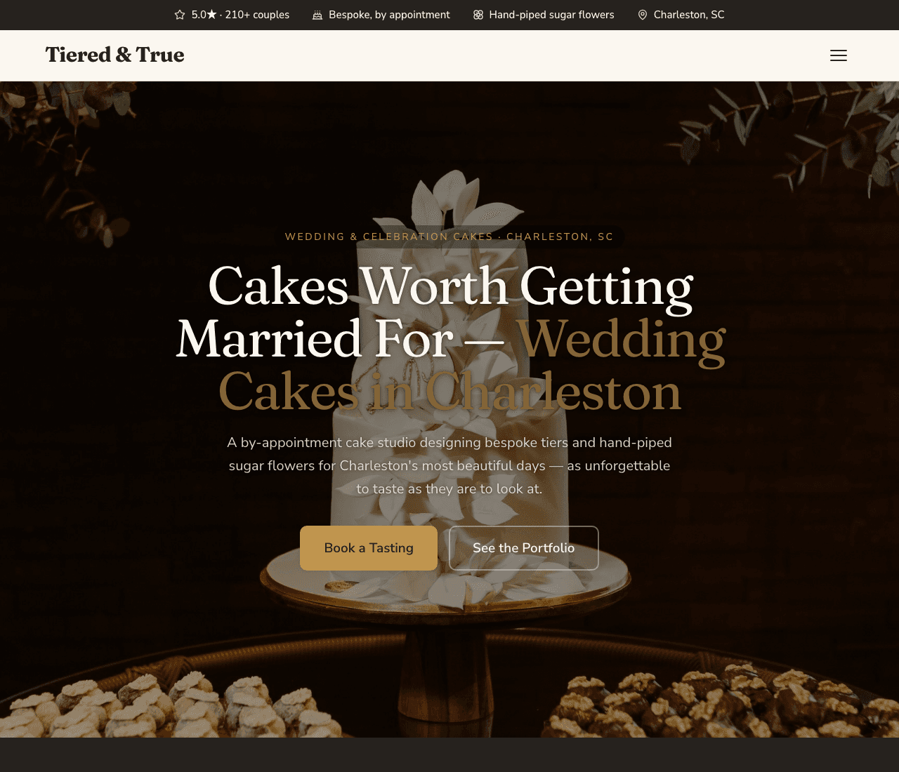 Tiered & True — Wedding Cakes website design you can build with Zarla