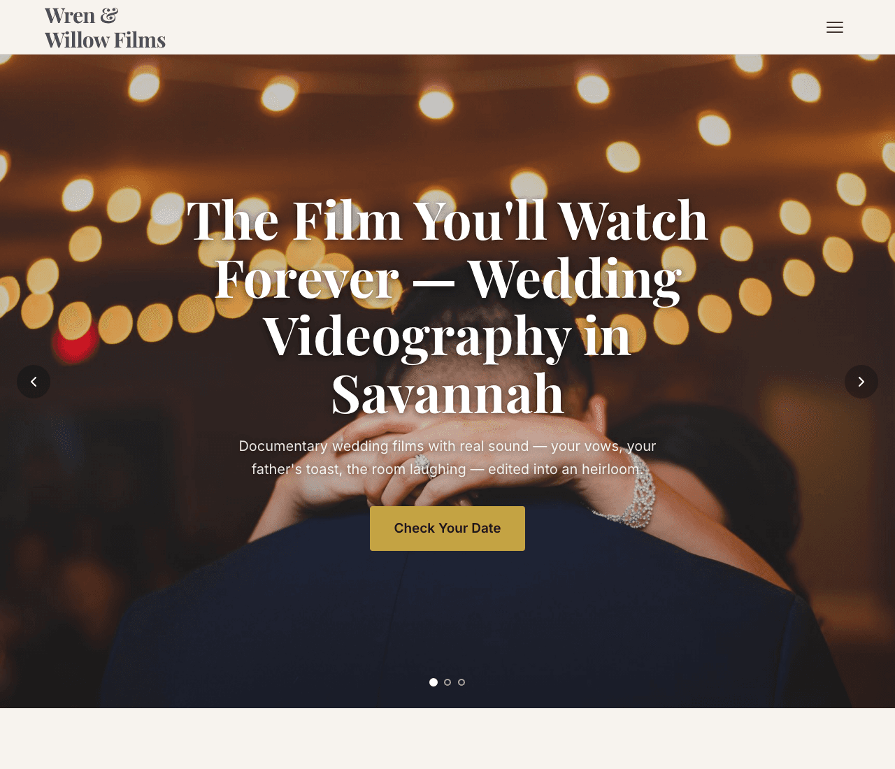 Wren & Willow Films — Wedding Film Template website design you can build with Zarla