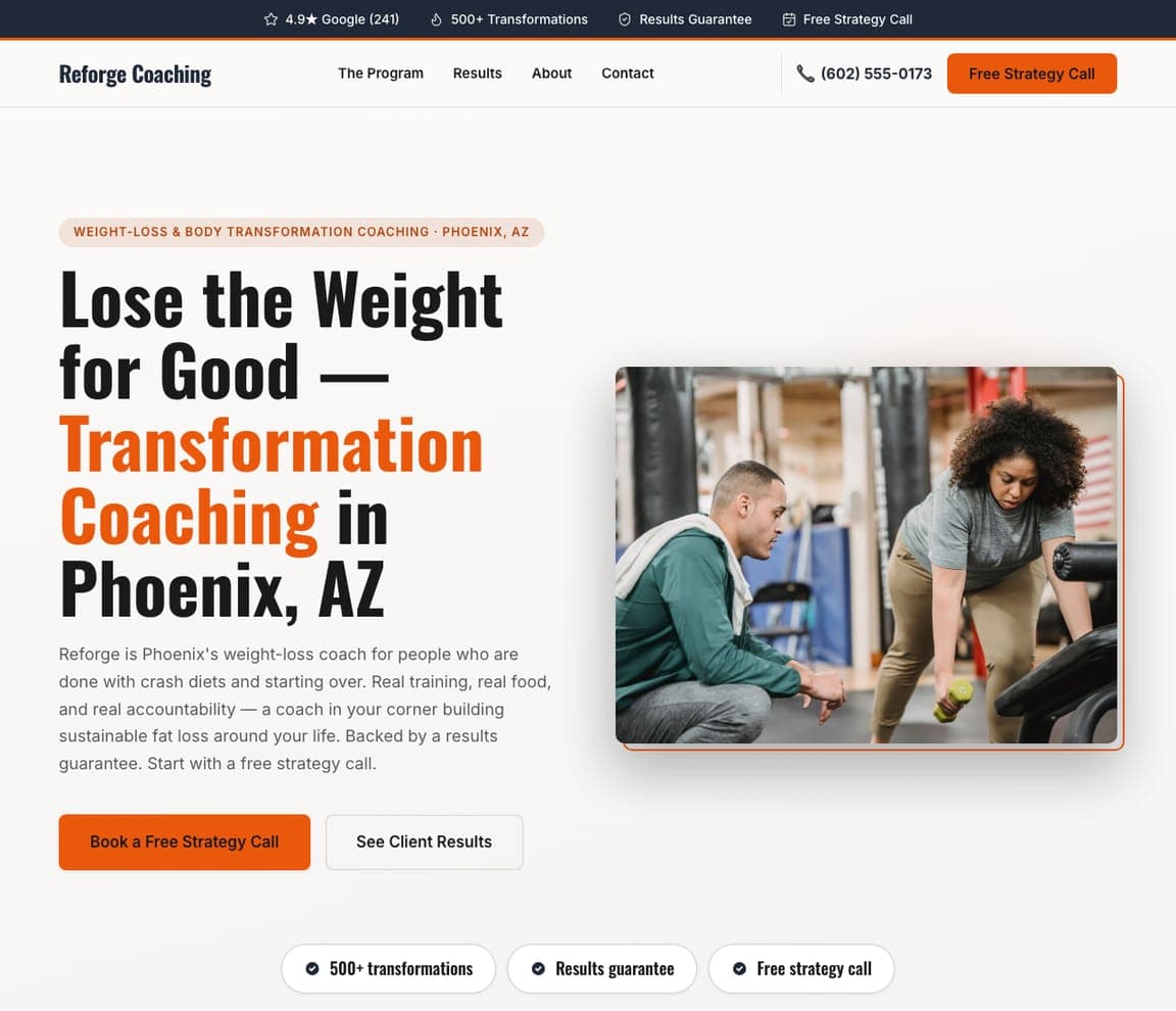 Reforge Coaching — Weight-Loss Coach website design you can build with Zarla