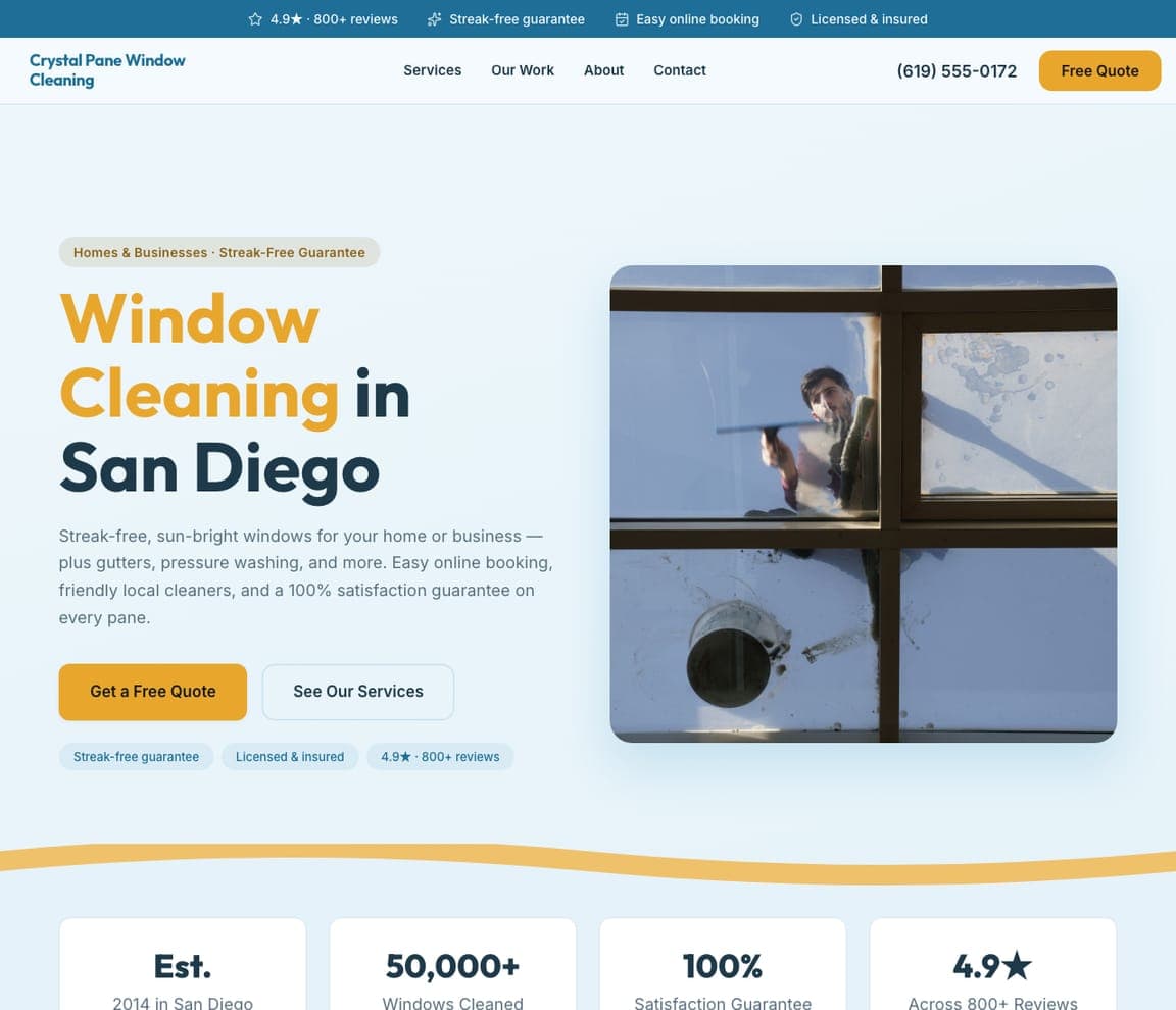 Crystal Pane Window Cleaning — Window Cleaning website design you can build with Zarla