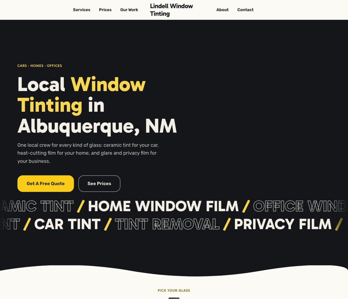 Lindell Window Tinting — Full-Service Tint Company website design you can build with Zarla
